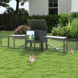 Outdoor 2-Story Rabbit Hutch, Chicken Coop,Large Bunny House with 2 Runs, Resting Room, PC Sun Roof, Pull-Out Tray,Guinea Pig Cage Enclosur