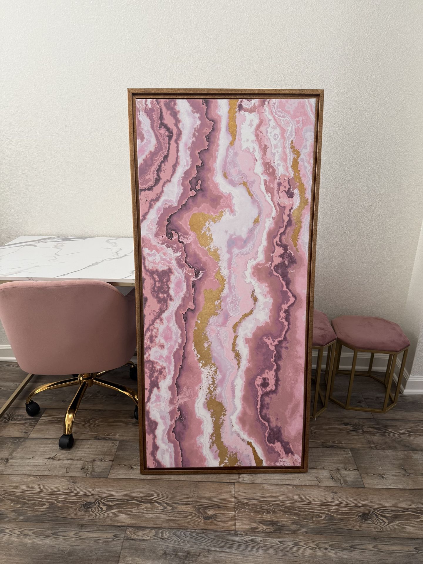 Desk set with chair, matching stools, and picture