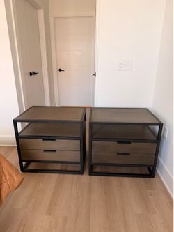 2x Crate and Barrel Oxford Weathered Brown Nightstands