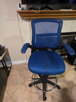 Blue Mesh Drafting Chair with Foot Ring – Adjustable Height