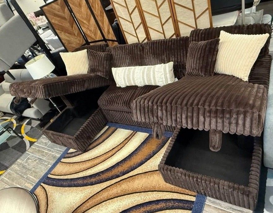 Coffee Jumbo corduroy double chaise with storage sectional pullout sleeper Sofa bed