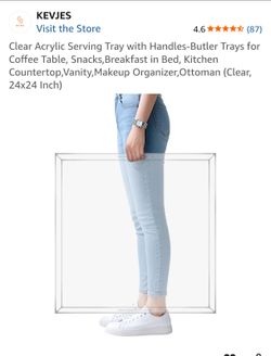 Clear Acrylic Serving Tray with Handles-Butler Trays for Coffee Table, Snacks,Breakfast in Bed, Kitchen Countertop,Vanity,Makeup Organizer,Ottoman (Cl