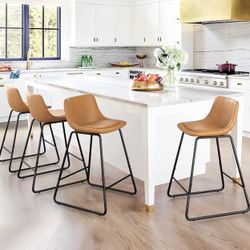 Counter Height Bar Stools, Mid Century Modern 24" Faux Leather Bar Stools