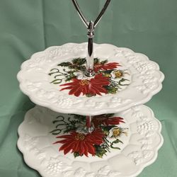 Vintage Westmoreland Milk Glass 2-Tier Tidbit Tray - Poinsettia Deca: