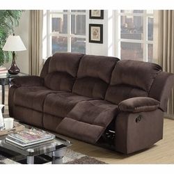 Brand New 92" Brown Padded Suede Manual Reclining Sofa