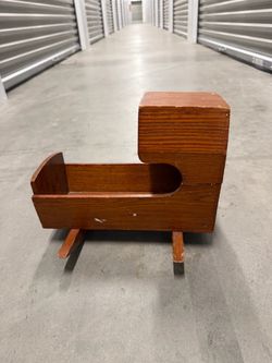 Vintage Handcrafted Wooden Doll Cradle – Small Rocking Canopy Cradle