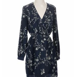 GAP navy Blue gray Floral Faux Wrap Silk Look Mini Dress S