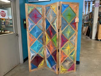 Handwoven Wood and Yarn Room Divider from Delhi, India