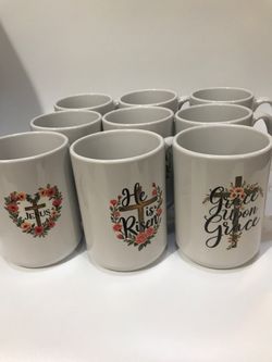 Brand New 9-Pack Premium Christian Relief Mugs Set - 15oz White Coffee Cups Faith Gifts
