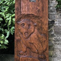 Vintage Cat Wood Carving Picture