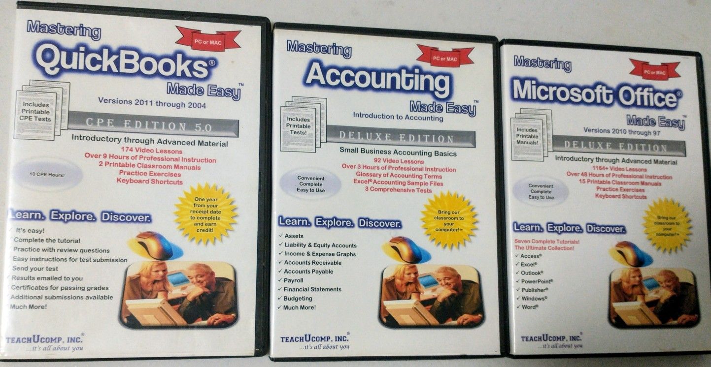 QuickBooks, Accounting, Microsoft Office Training - DVD ROM Set Of 4 Discs