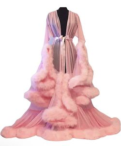 Pink Sheer Fancy Long Robe - Hollywood / Pinup