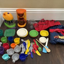 Play Kitchen Plates, Utensils, Aprons, Cups