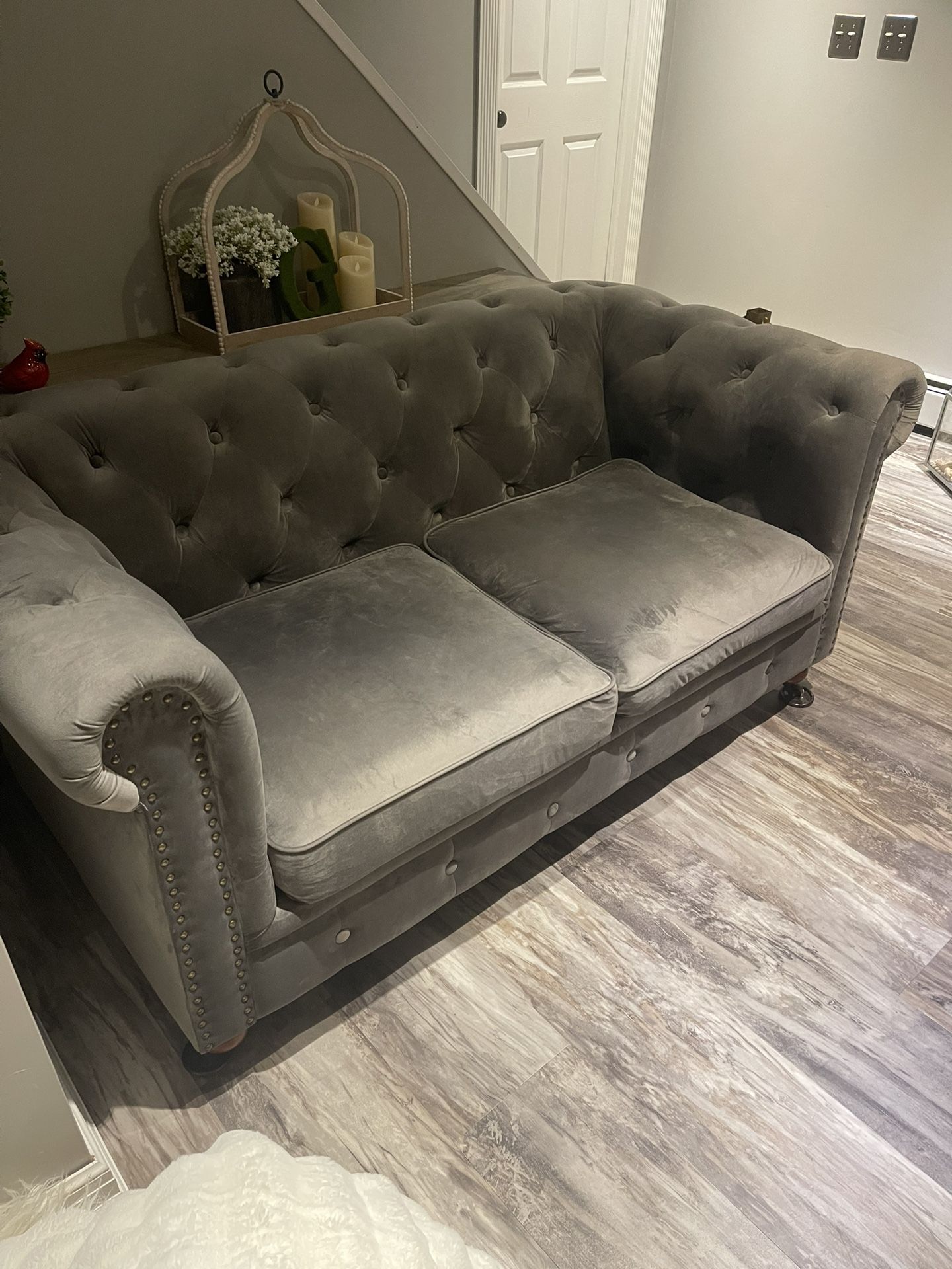 Gordon Gray Velvet Loveseats and Ottoman