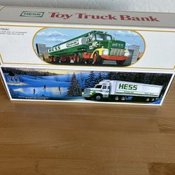 Hess vehicles. 1984 Tanker Coin Bank And 1987 Trailer