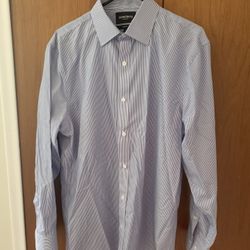 Mens Bonobos Blue Striped Dress Shirt size 16.5 Large