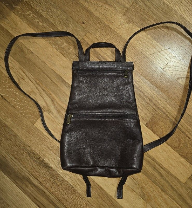 Brown Leather Slim Backpack