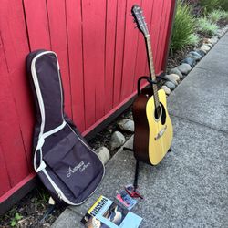Fender Acoustic Guitar with Case, Stand, Tuner & Book – Excellent Condition
