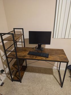 Industrial Computer Desk with Side Shelves