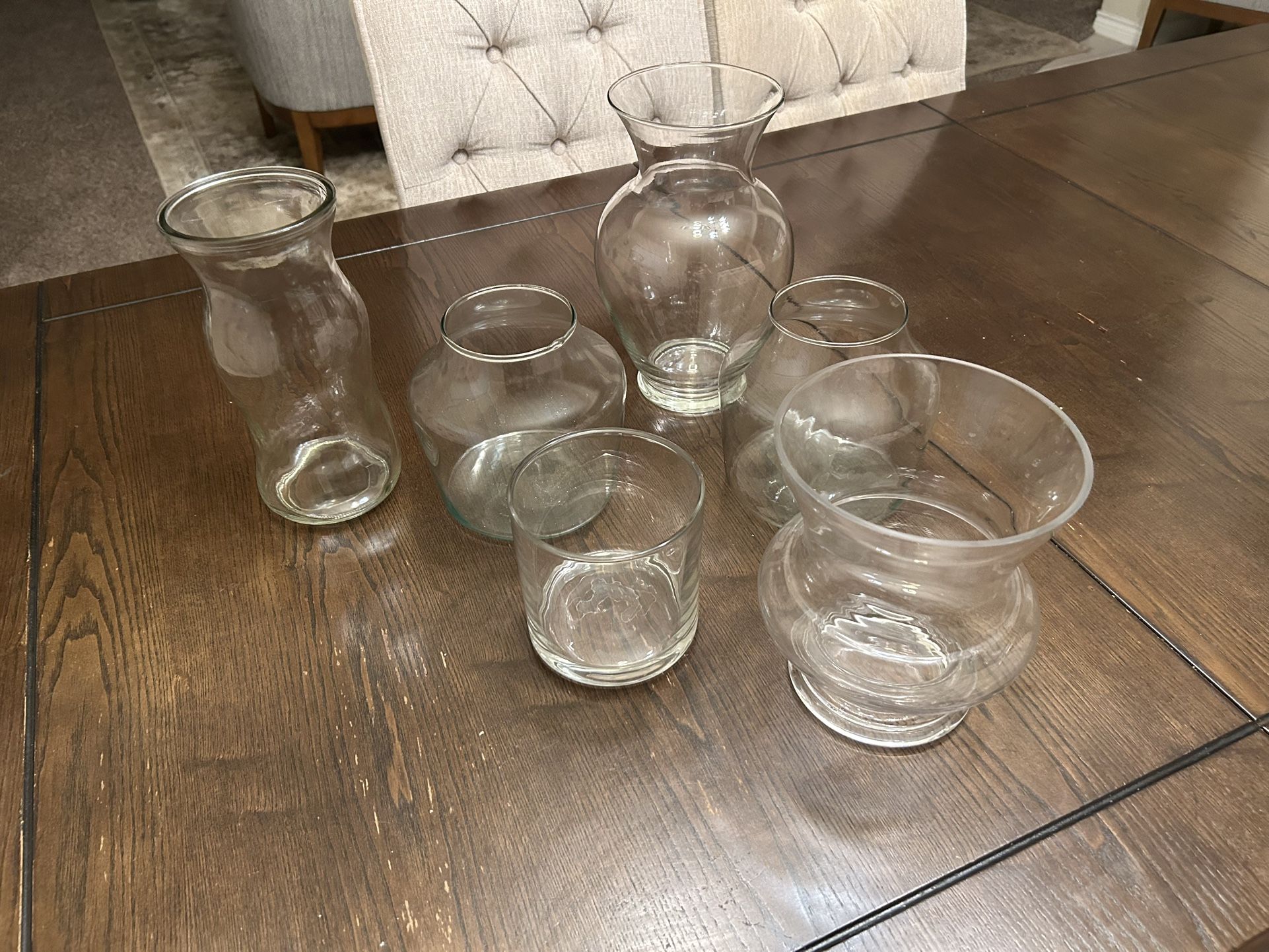6 Clear Vases
