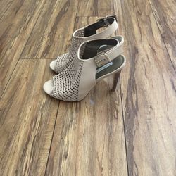 Cynthia Vincent Woven Heeled Sandals – Nude/Beige