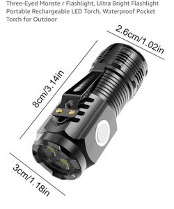 Three-Eyed Monste r Flashlight, Ultra Bright Flashlight Portable Rechargeable LED