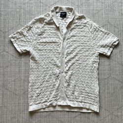 Abercrombie & Fitch Men’s Cream/White Cable Knit Button Up Cardigan Polo LARGE