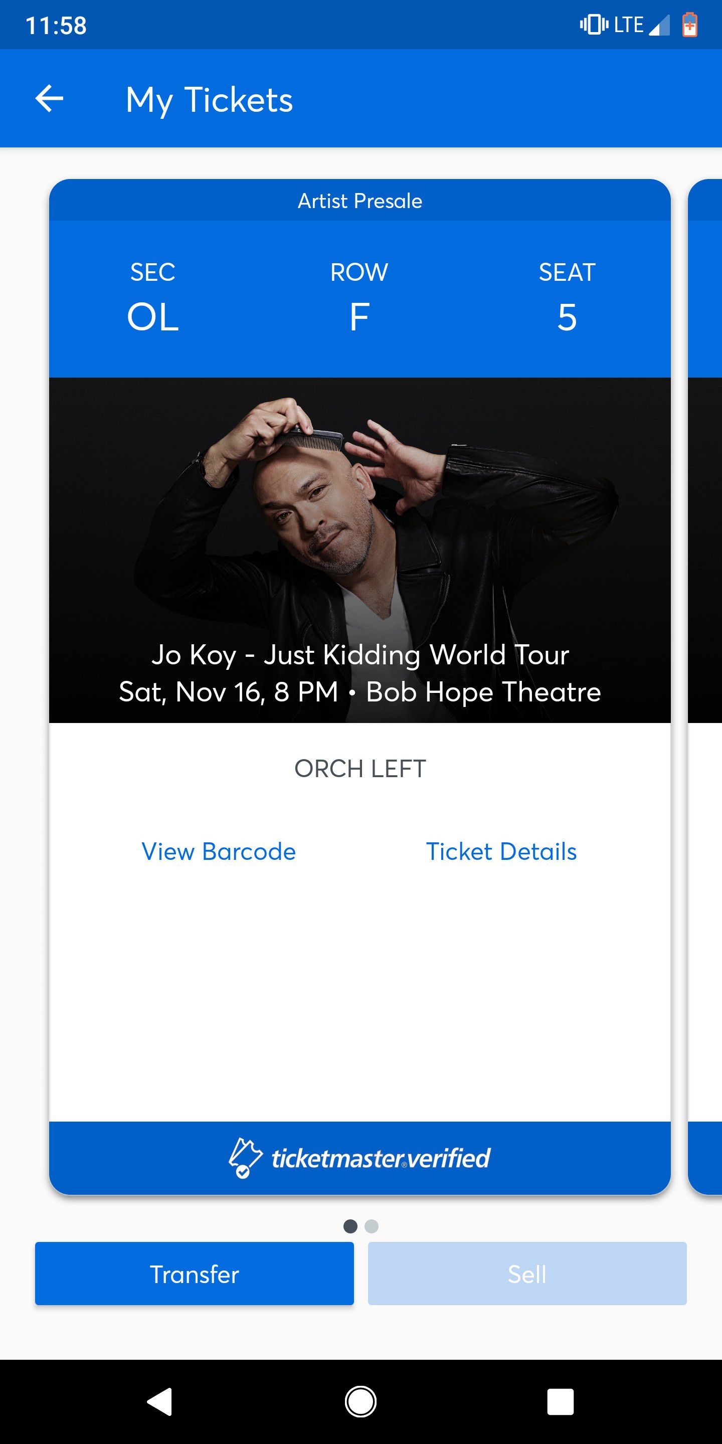 2 Jo Lot tickets @ Bob hope theater