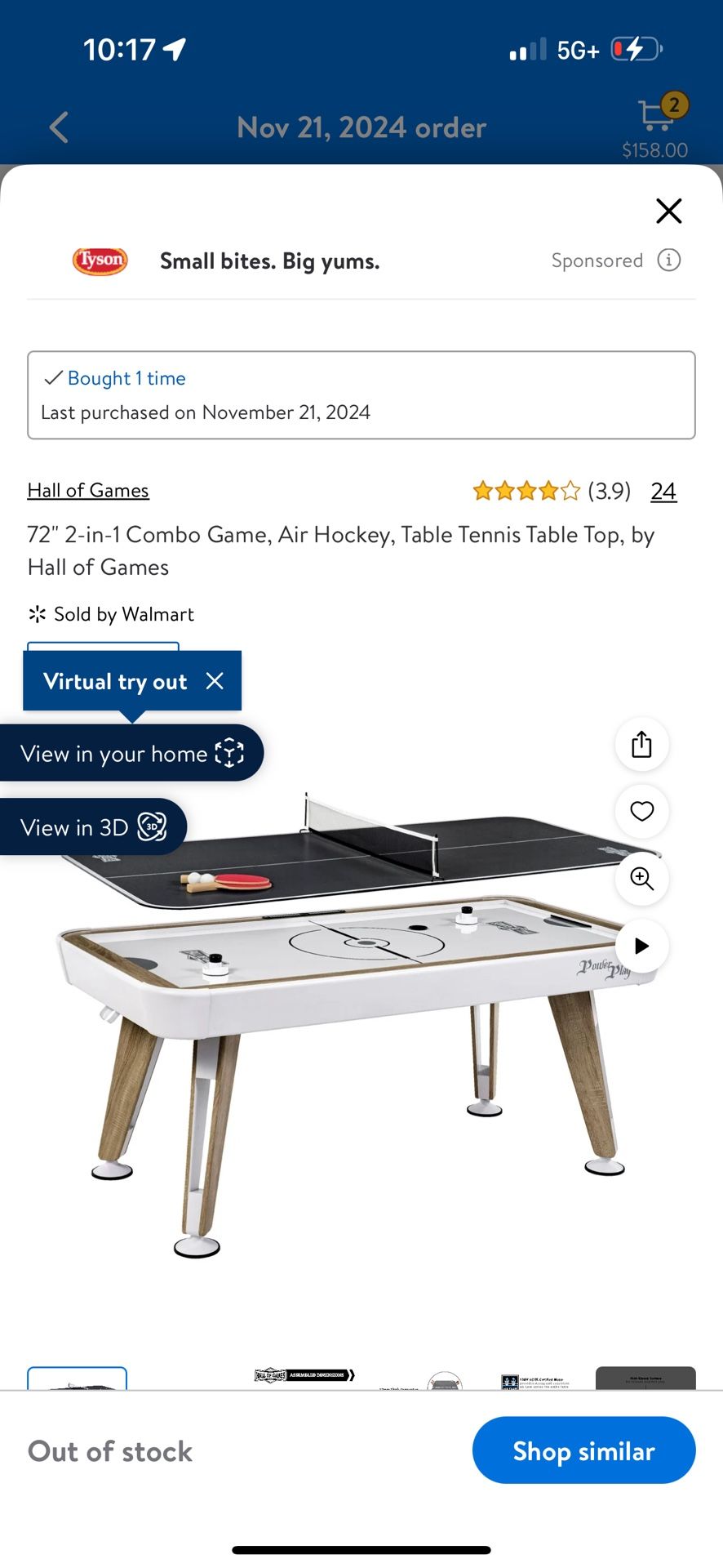 72" 2-in-1 Combo Game, Air Hockey, Table Tennis Table Top, by Hall of Games