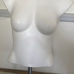 Mannequin Adult Female Torso White Solid Adjustable Height with Stand  This gently used dress form is used to display your clothing items and accessor