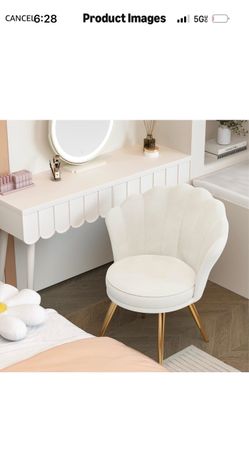 White Velvet Shell Accent Chair Gold Legs