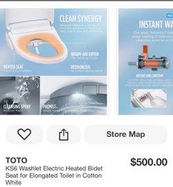 TOTO KS6 Washlet Electric Heated Bidet Seat for Elongated Toilet in Cotton White