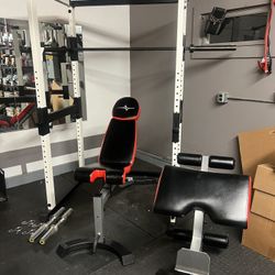 Full Rack With Bench And Olympic Barbell