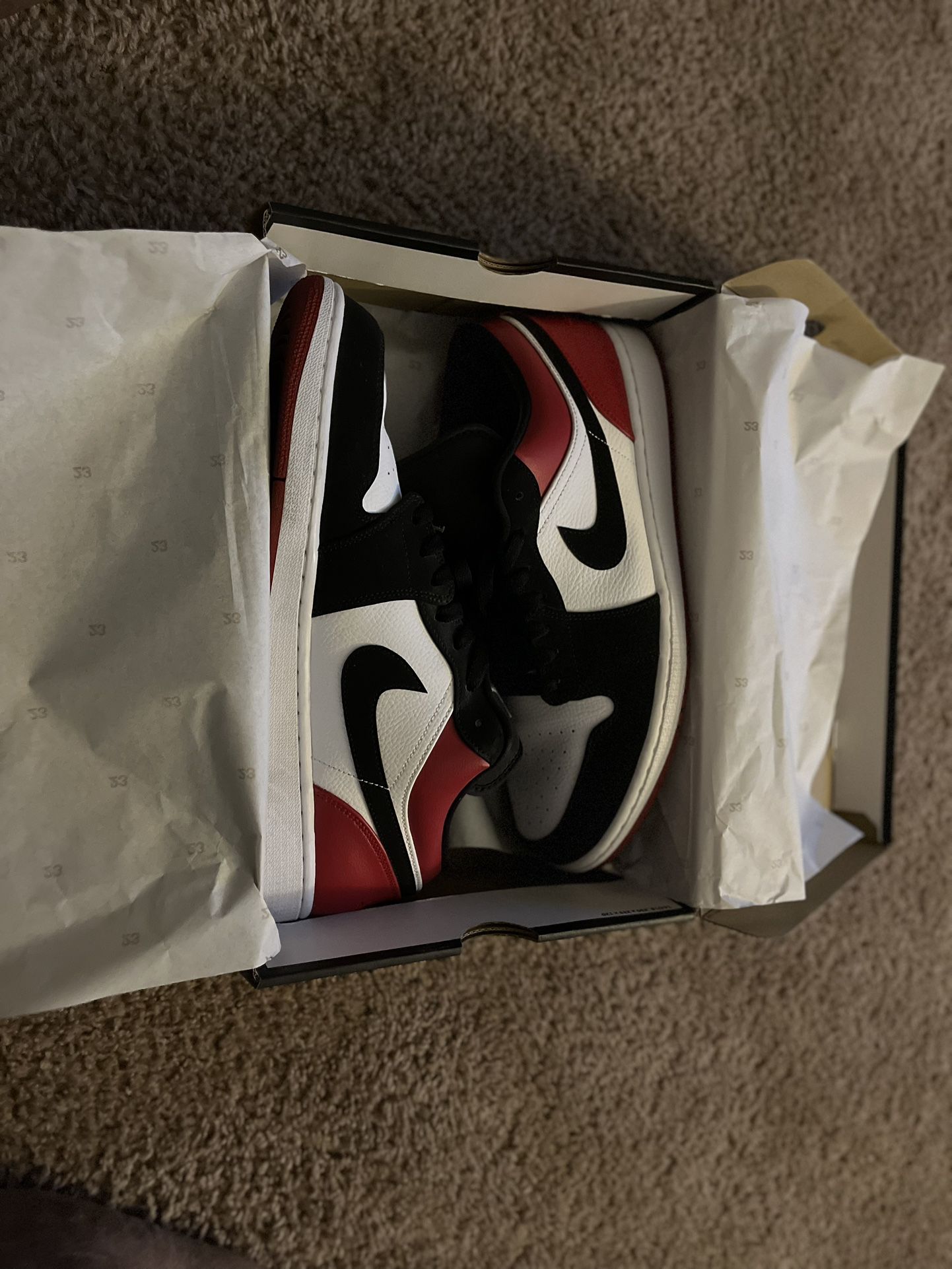 Jordan 1 Low Tops (red & black) Size 13