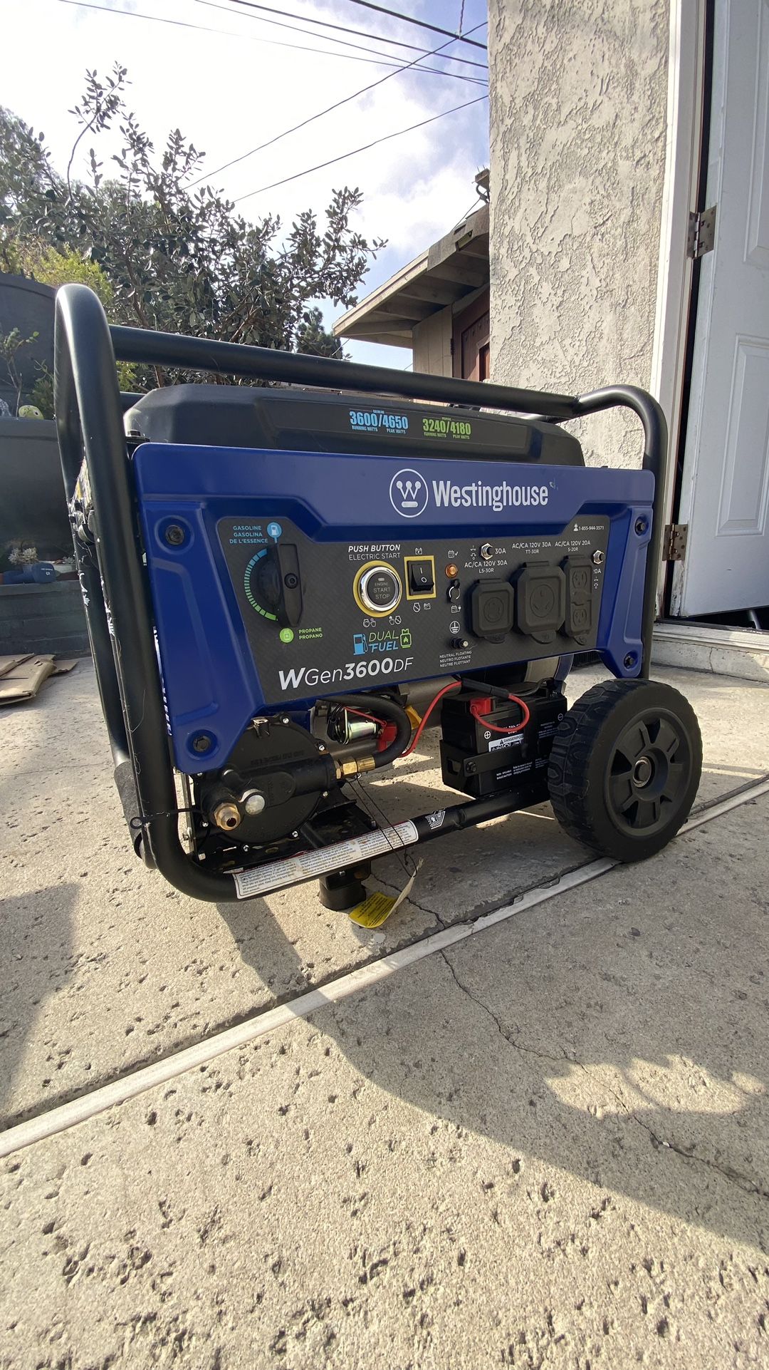 Westinghouse Dual Fuel Generator 3600/4650 Watts Max