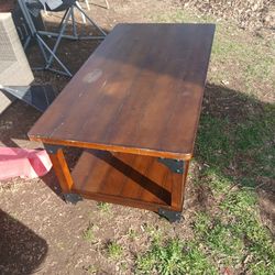 Solid Wooden Coffee Table With A Shelf On The Bottom