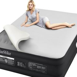 OlarHike Signature Collection Cal King Air Mattress With Built In Pump,18” Luxury Air Mattress With Silk Foam Topper For Camping, Home & Guests, Durab