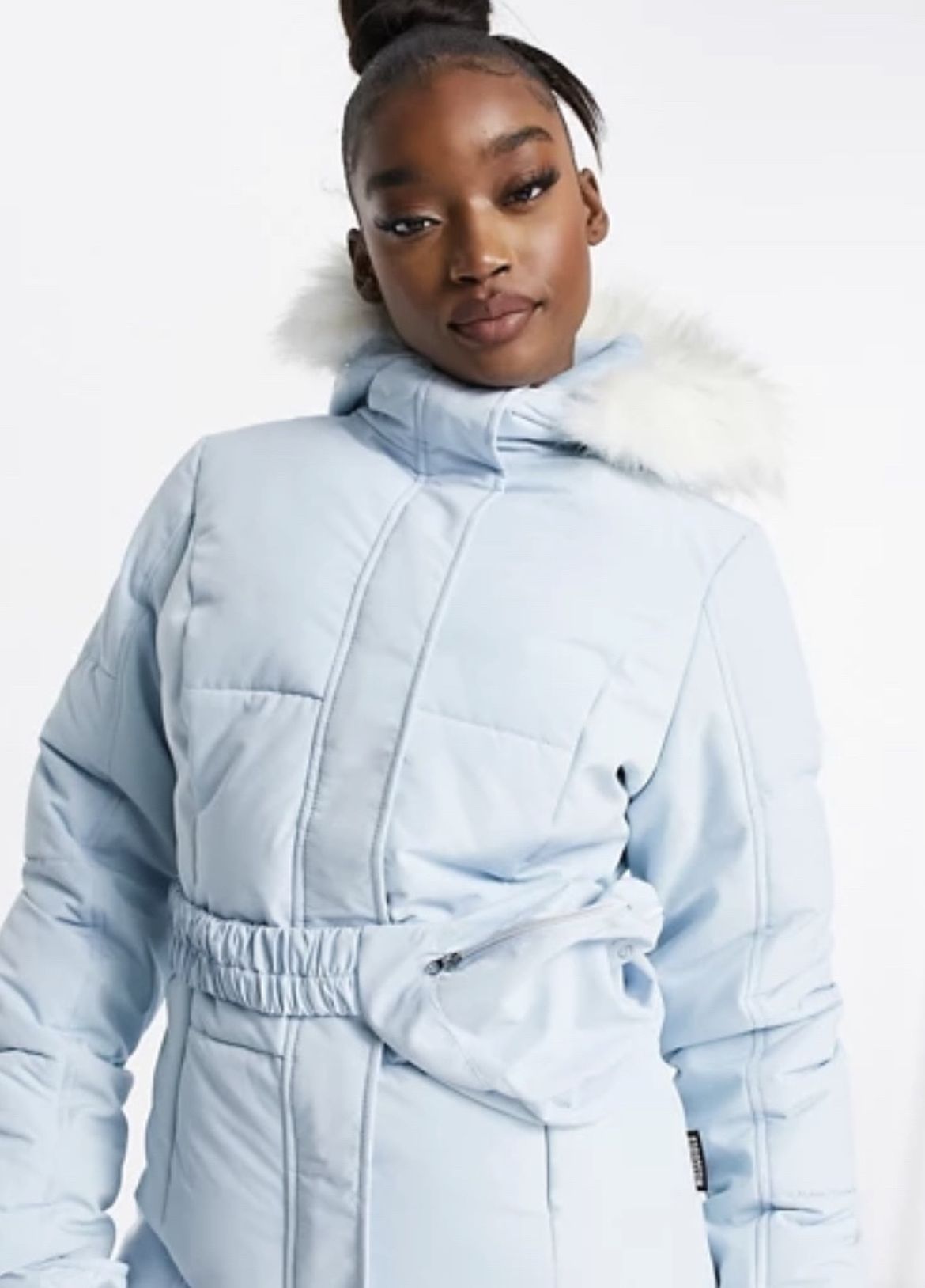 Missguided Ski jacket with matching pants, mittens and fanny pack in blue