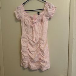 Pink Daisy Mini Dress with Ruched Detail