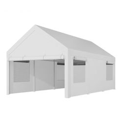 10x20 ft Heavy Duty Carport Canopy Galvanized Car Tent Outdoor Garage Boat Shelter with Reinforced Structure with Roll-up Ventilated Windows Sidewall 