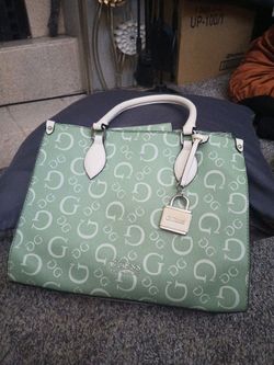 Guess green and white handbag