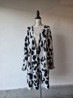 Leopard Print Knit Longline Cardigan XXL