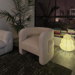 White Boucle Accent Chair - Free Delivery ✅ New White Boucle Barrel Chair
