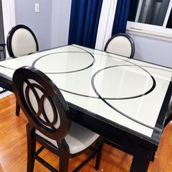 White & Black dining table With 4 Chairs