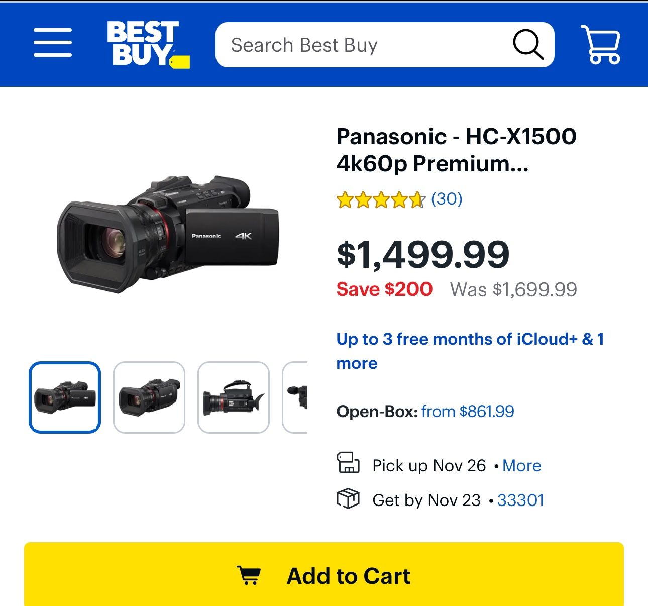 Panasonic - HC-X1500 4k60p Premium Camcorder - Black