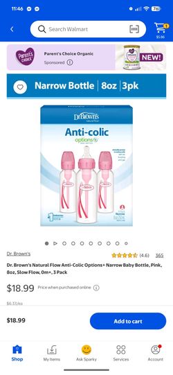 NEW Dr. Brown’s Natural Flow Anti-Colic Options+ Narrow Baby Bottle, Pink, 8oz, Slow Flow, 0m+, 3 Pack