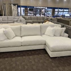 New White Fluffy Sectional Sofa 
