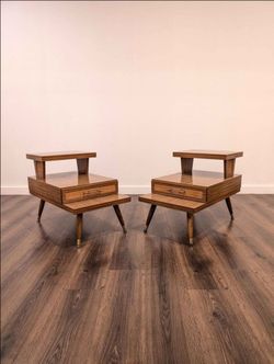 MCM Pair of 3 Tiered Laminate End Tables