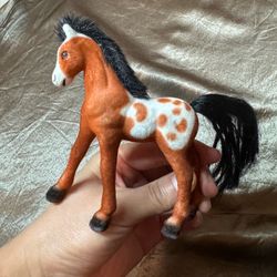 Vintage Flocked Toy Horse Figure Soft Velvet Covered Figurine Appaloosa Brown