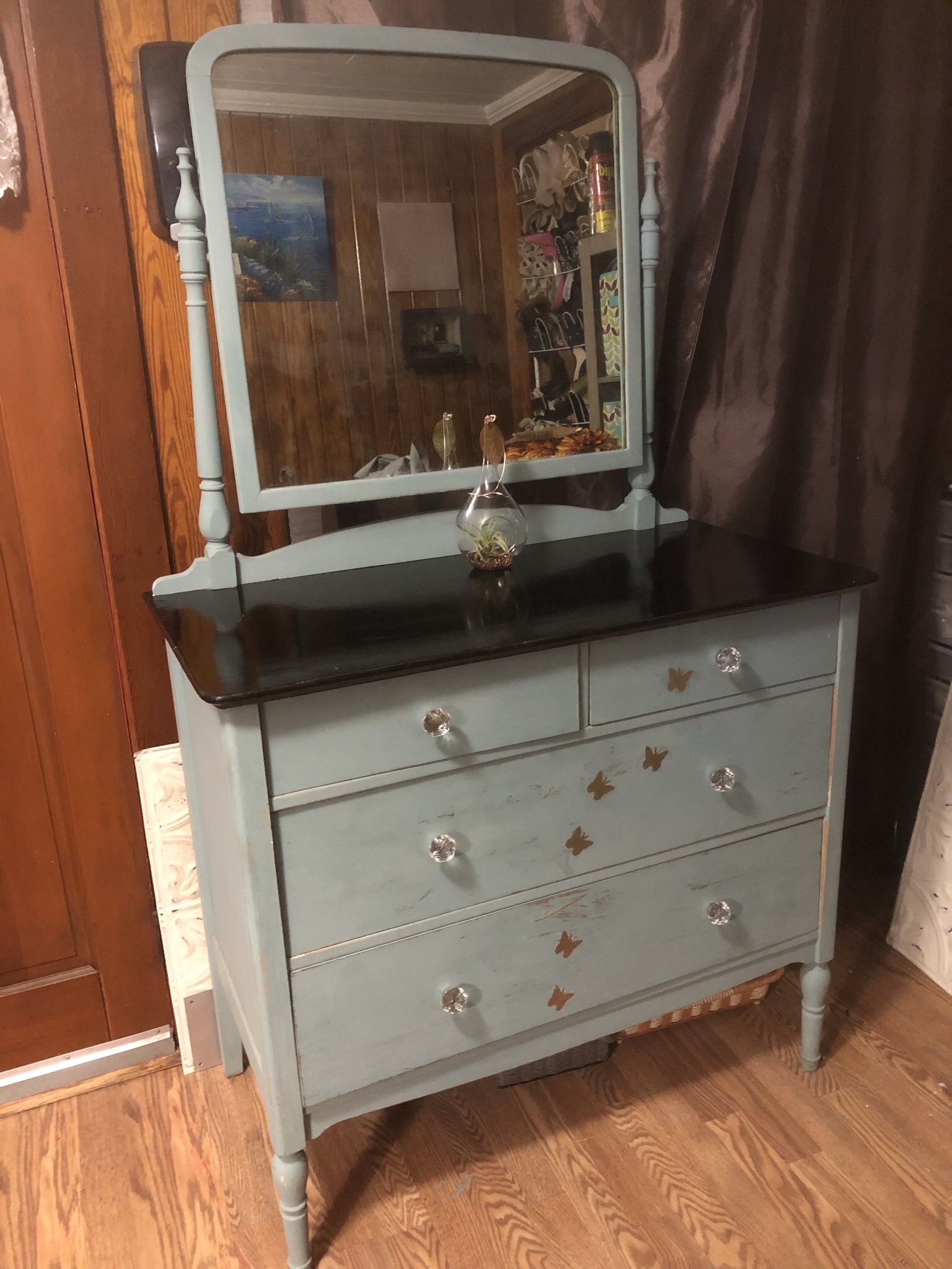100 Year Old Chest Of Drawers W/ Attached Original Mirror